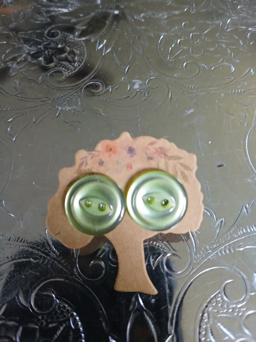 Light Green Vintage Button Earrings
